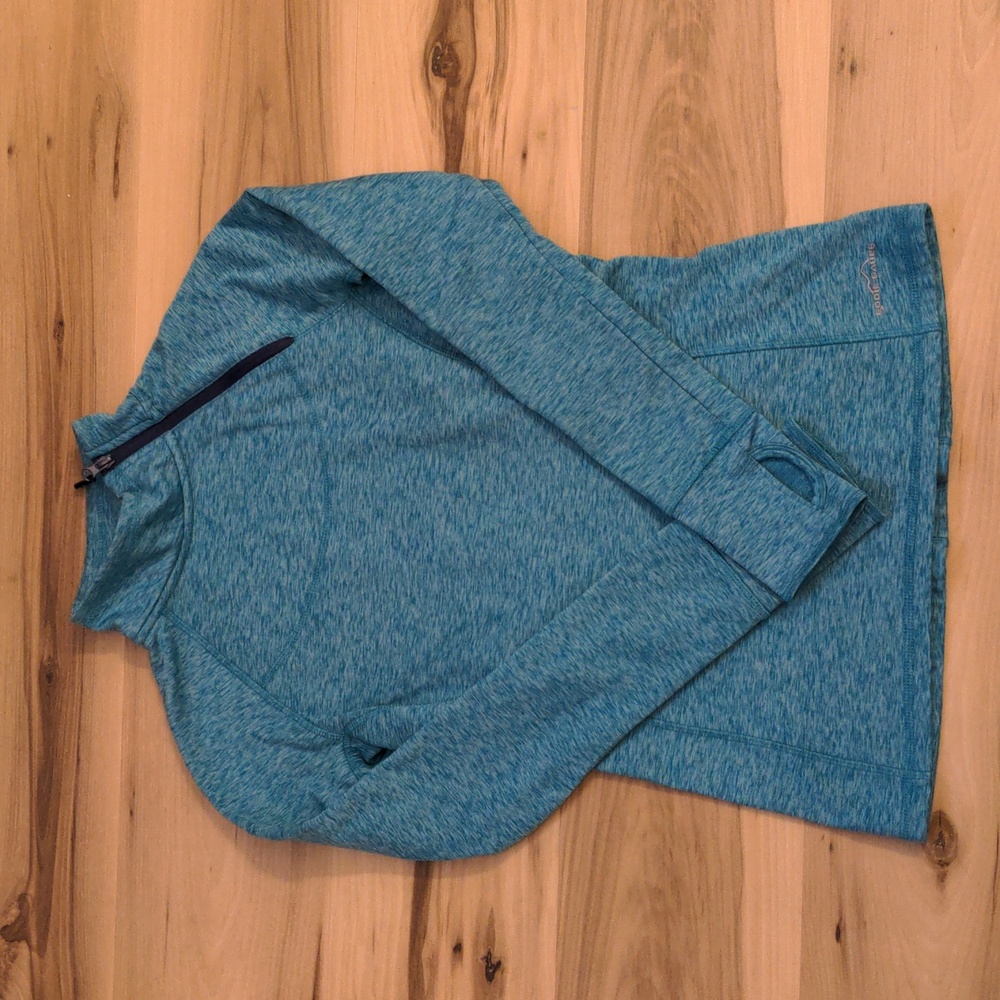 EUC Eddie Bauer Women's Asymmetric Quarter Zip Fleece Pullover Teal Size Small